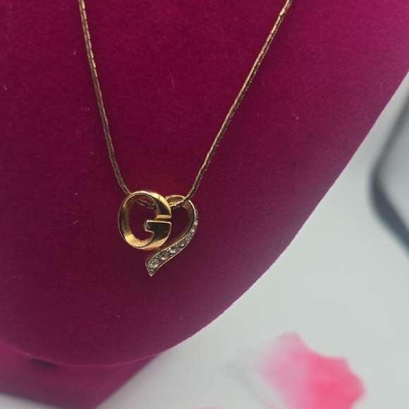 Givenchy G Gold Heart W/ Silver Rhinestones Pendant Necklace (V-G)✨️🖤✨️ - Picture 5 of 10